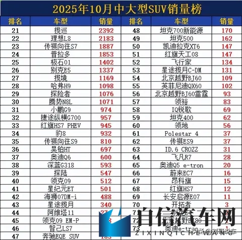 中大型SUV洗牌! 10月销量: 理想L6无缘前5, 宝马X5跌出前10, 豹8第34-2