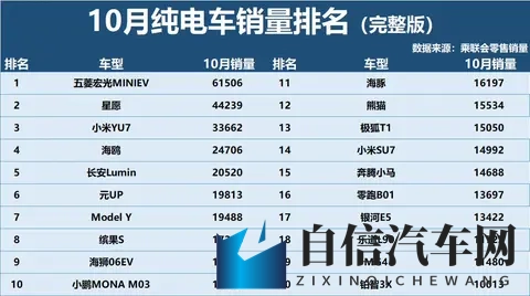 爆冷！10月纯电车销量：Model Y滑出前5，银河E5第17，AION Y第47！-2